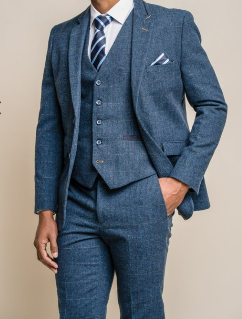 Cavani Carnegi Tweed Waistcoat Blue-2